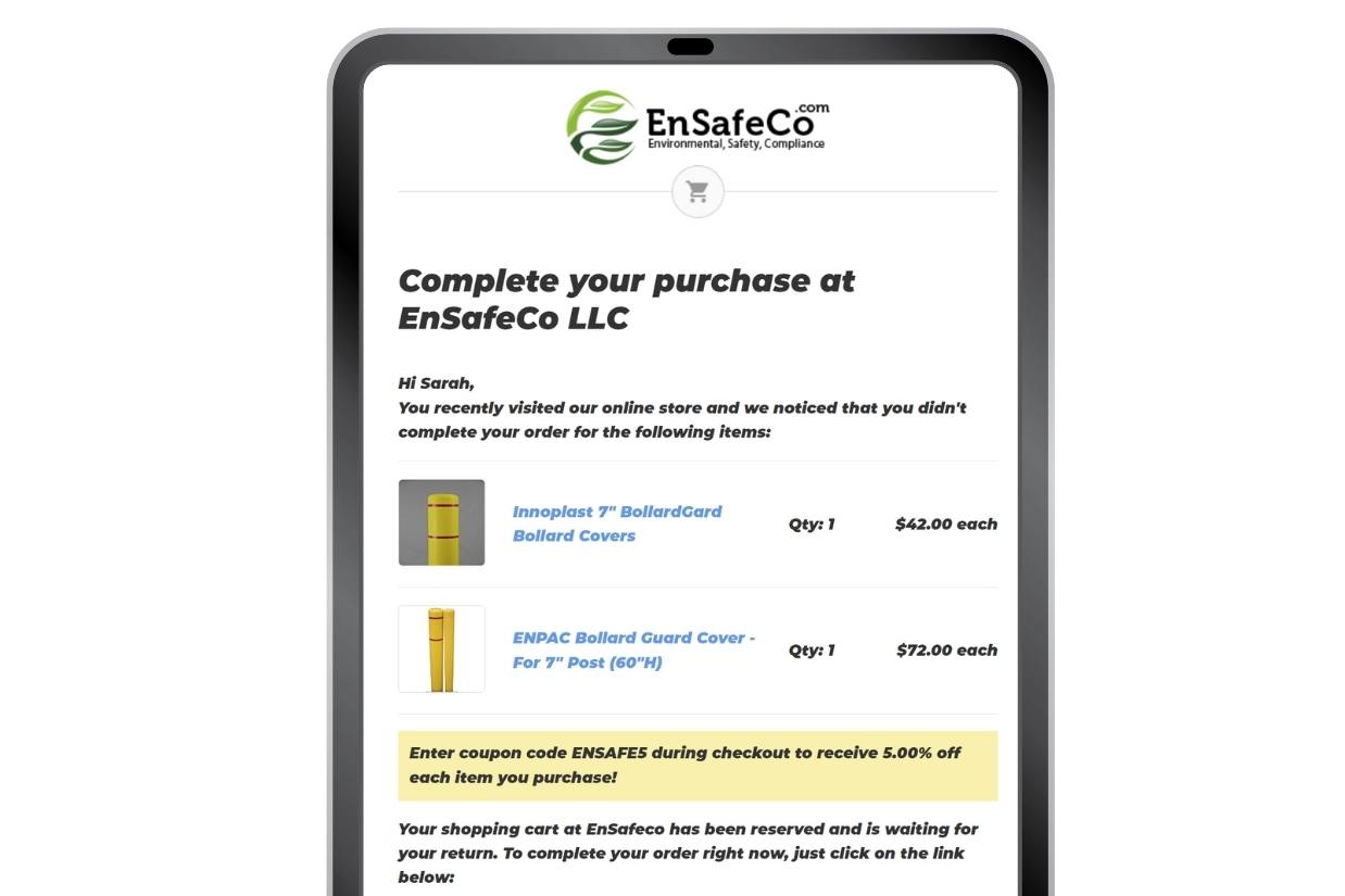 Abandoned Cart Email on Tablet After Customization