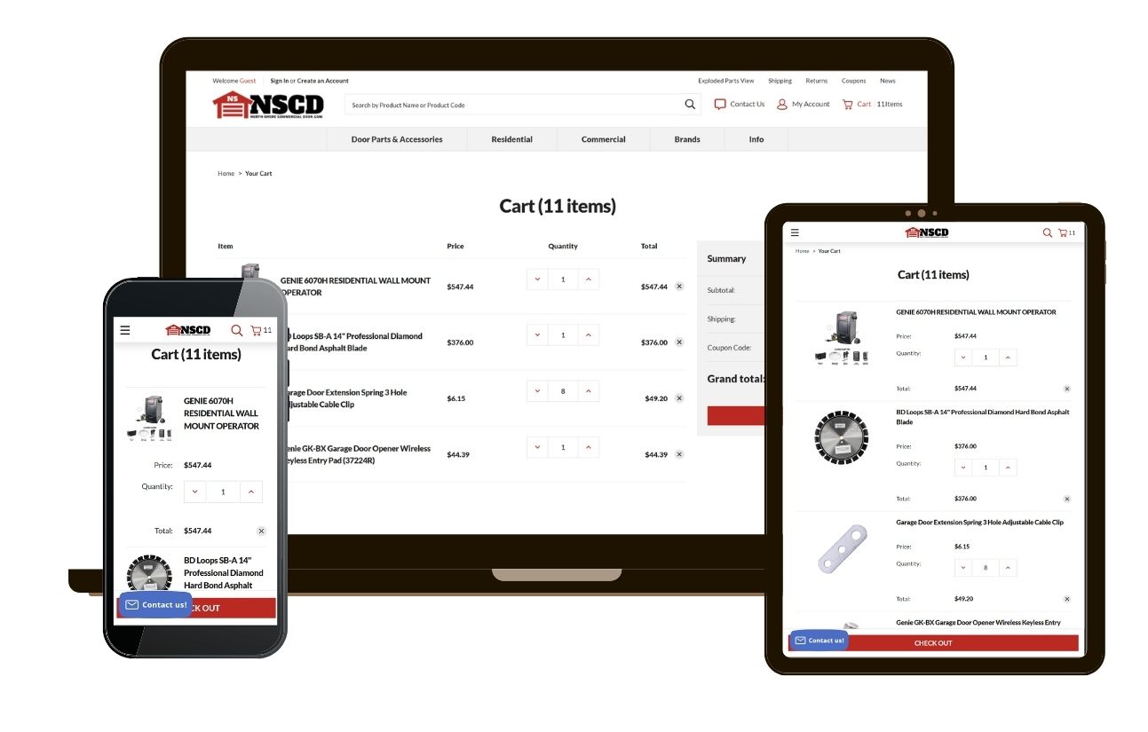 Cart page device mockup for NorthShoreCommercialDoor.com