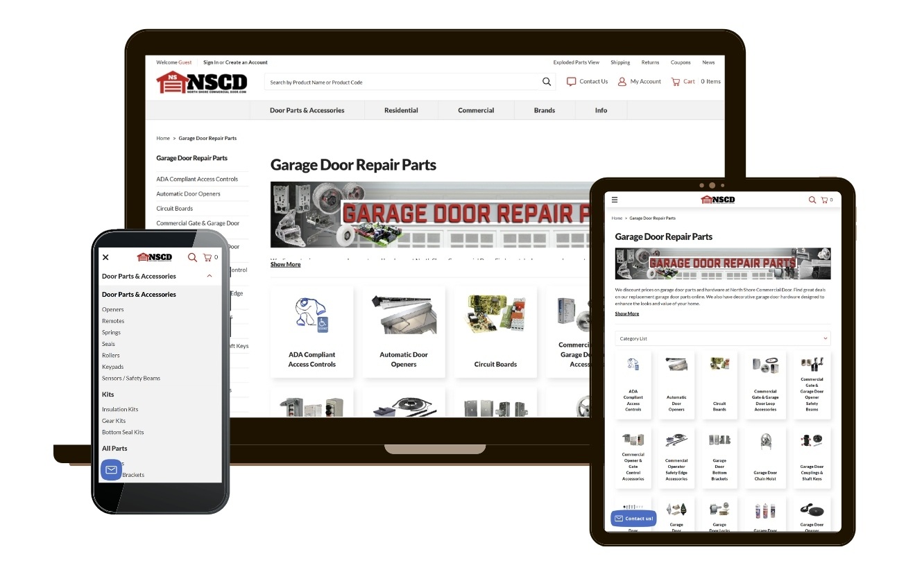 Category page device mockup for NorthShoreCommercialDoor.com