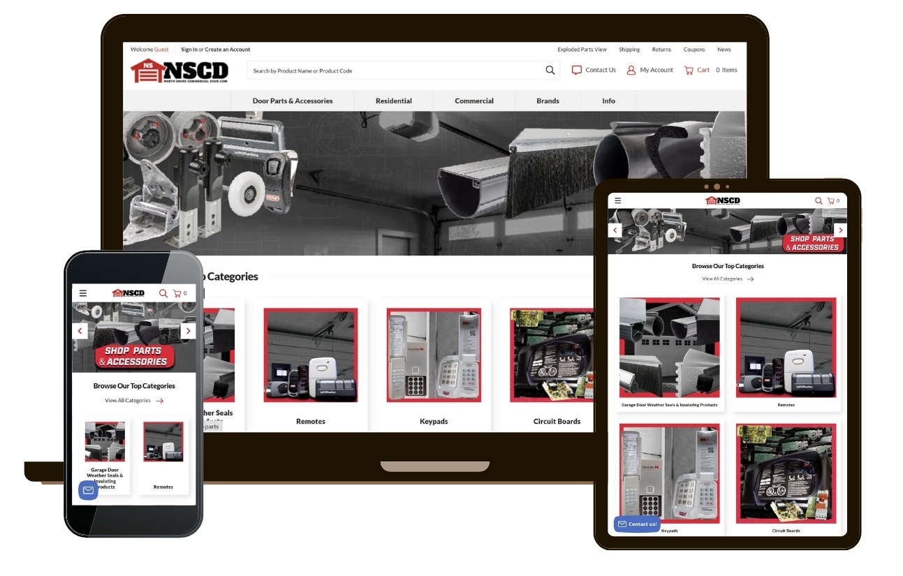 Homepage device mockup for NorthShoreCommercialDoor.com