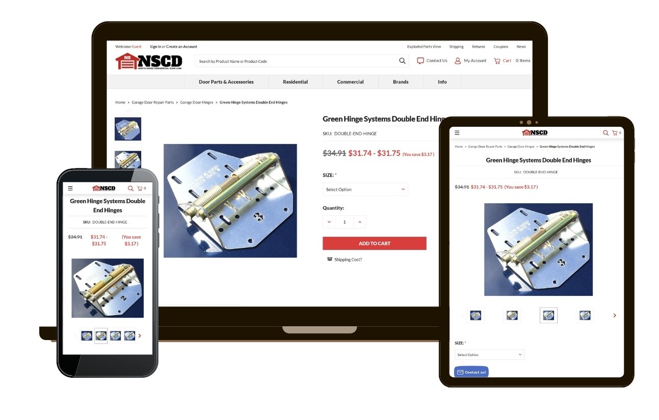 Product page device mockup for NorthShoreCommercialDoor.com