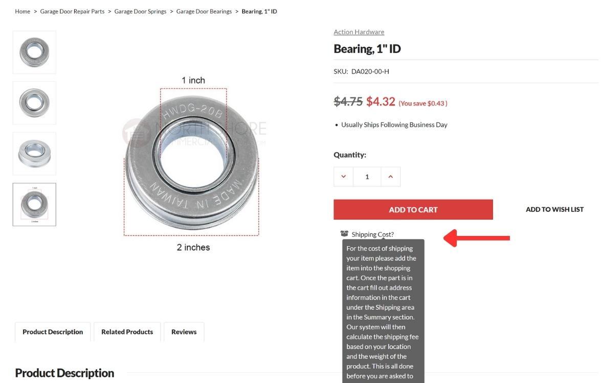 Product Options Tooltip Providing More Info on Shipping Cost