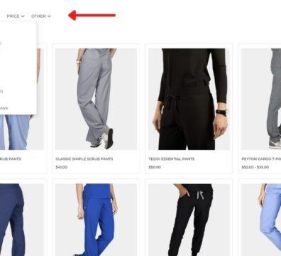 Horizontal Filter Faceted Search Preview for BigCommerce Store Selling Scrubwear