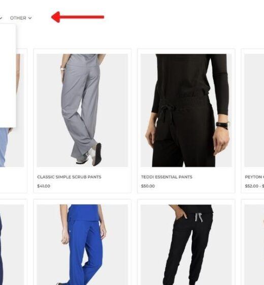 Horizontal Filter Faceted Search Preview for BigCommerce Store Selling Scrubwear