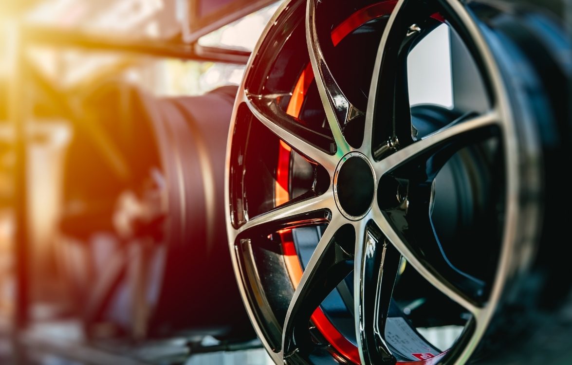 Close up of wheel on performance car