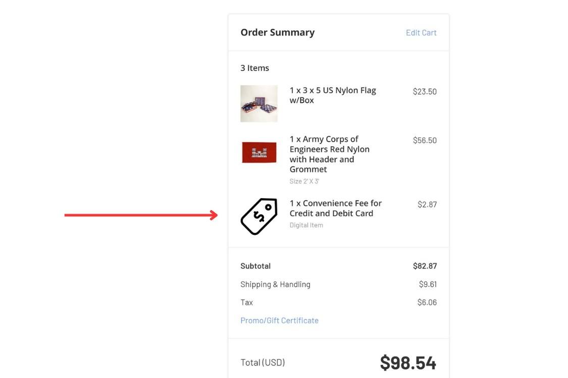 Credit card fee as separate line item in order summary