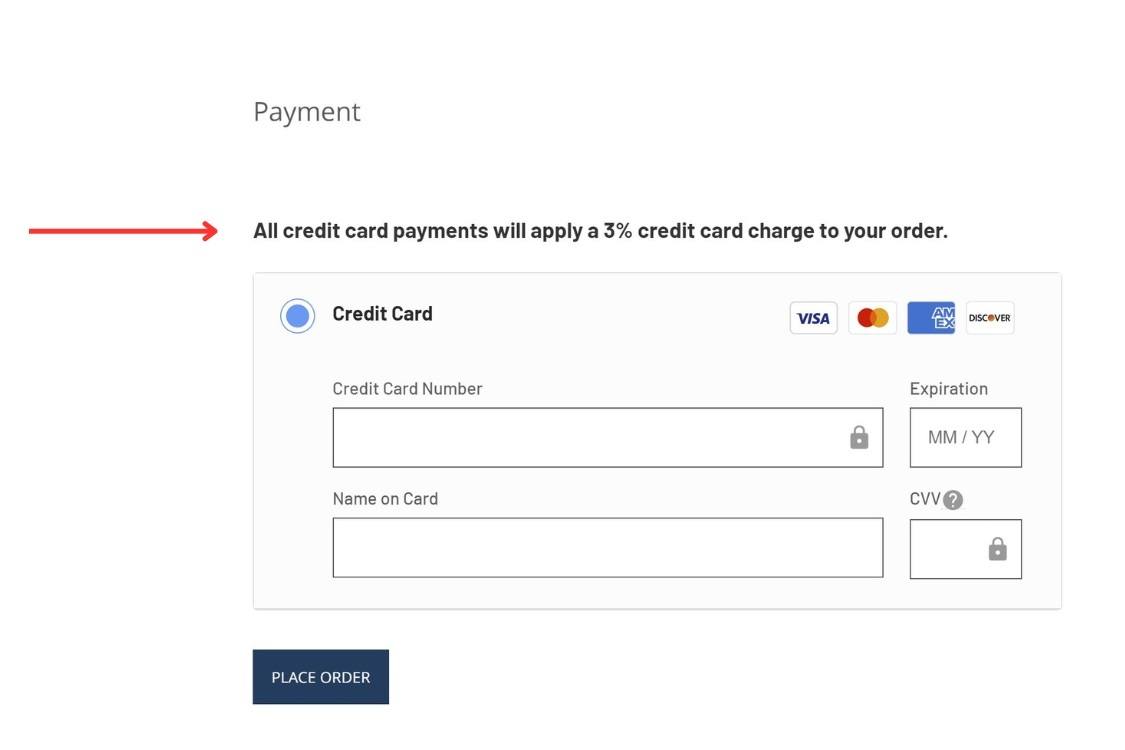 Custom message for credit card fees