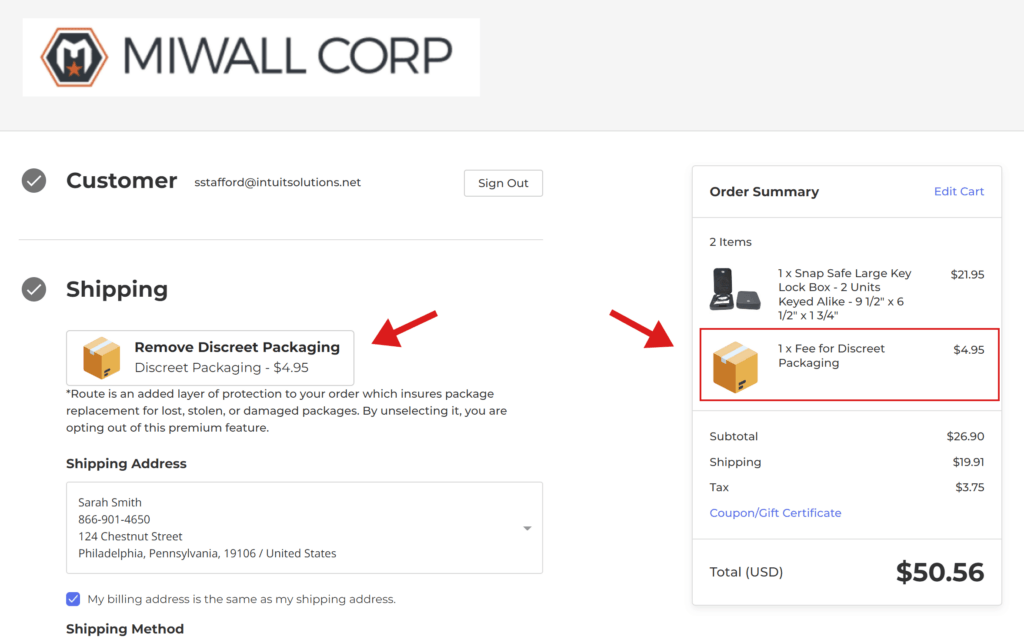 Miwall Checkout - Add Discreet Packaging Option