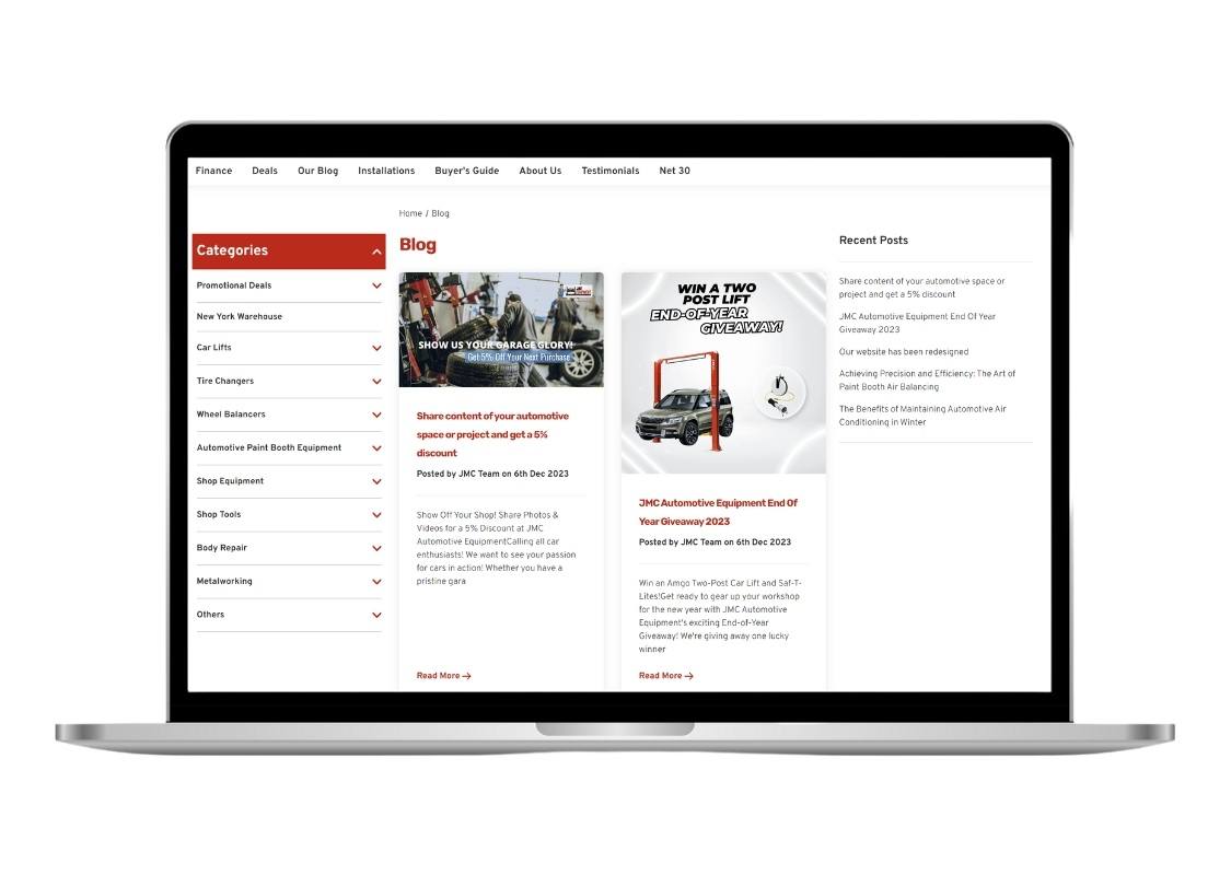 Mockup for new blog page design on JMCAutomotiveEquipment.com