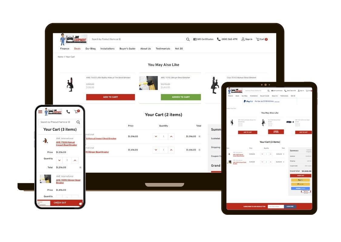 Cart pageresponsive mockup for JMCAutomotiveEquipment.com