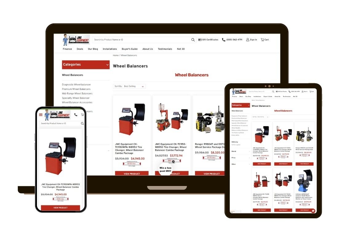 Category page responsive mockup for JMCAutomotiveEquipment.com