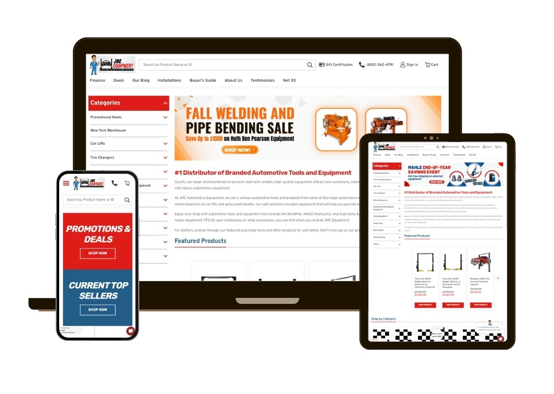 Homepage responsive mockup for JMCAutomotiveEquipment.com