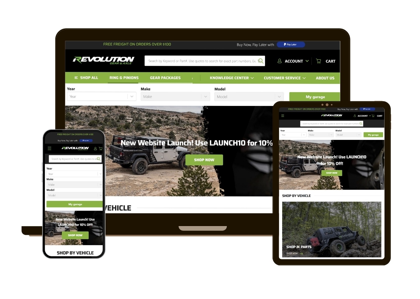 BigCommerce design and development, Homepage Mockup for RevolutionGear.com Migration to BigCommerce