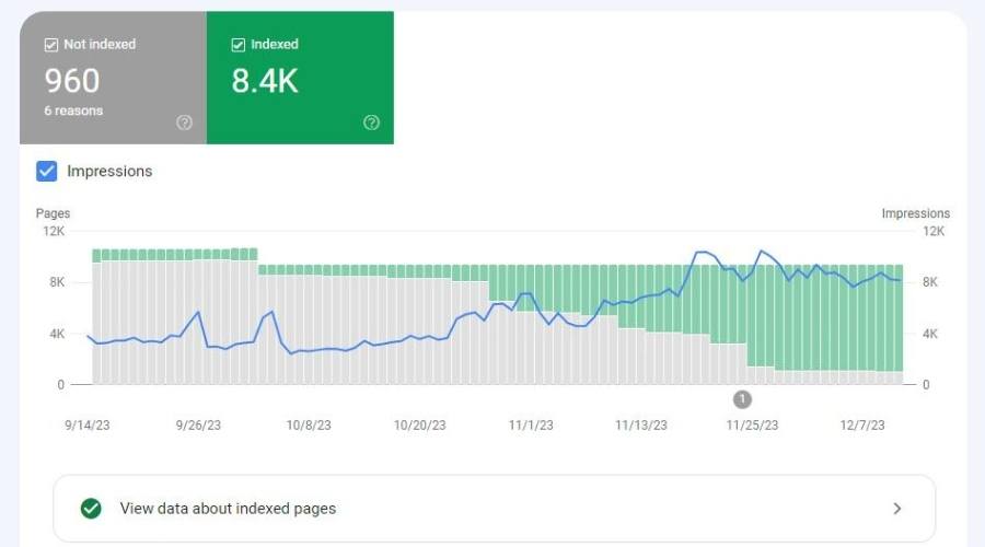 Google Search Console Report for JustStrings.com showing indexed pages