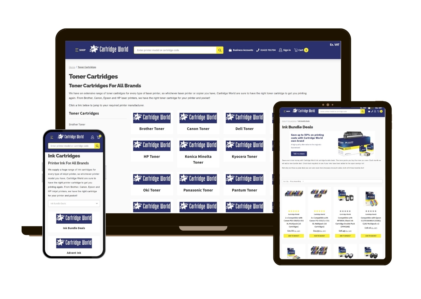 Responsive device mockup for CartridgeWorld.co.uk Category Page