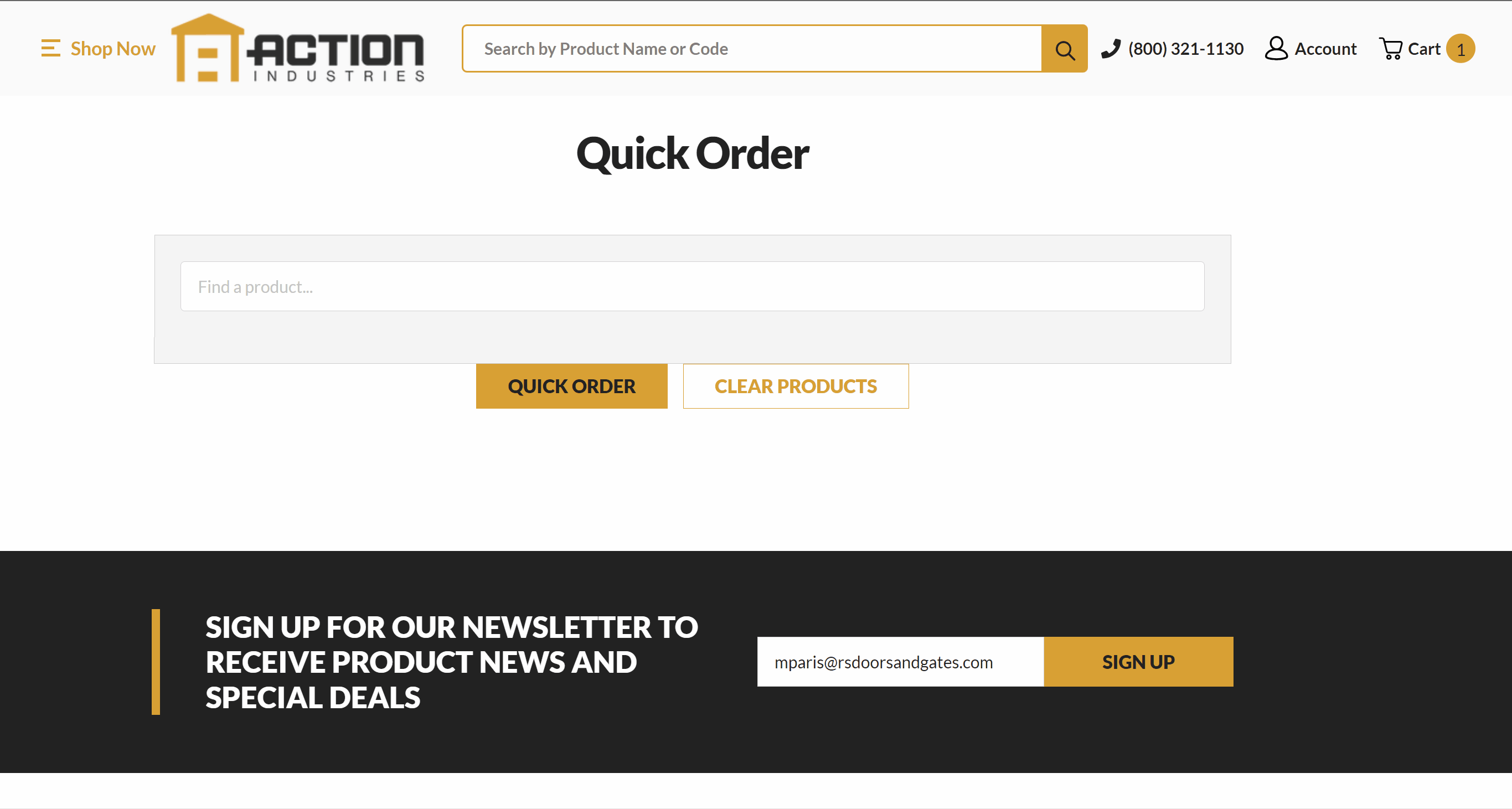 Quick Order Search functionality for Action Industries