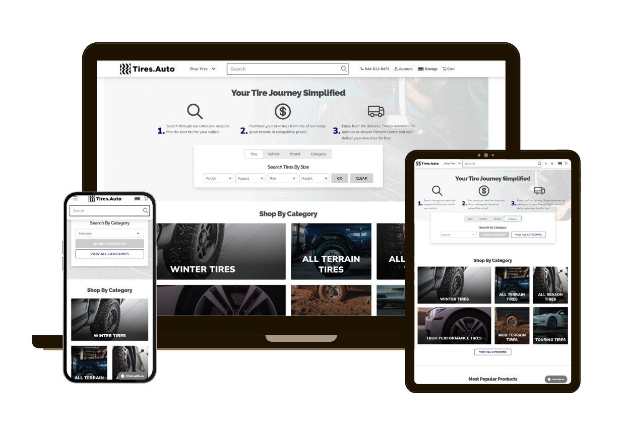 BigCommerce design and development, Homepage Mockup for Tires.auto Migration to BigCommerce
