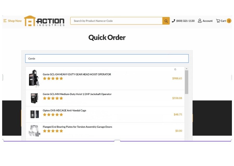 Quick Order Page for ActionIndustries.com