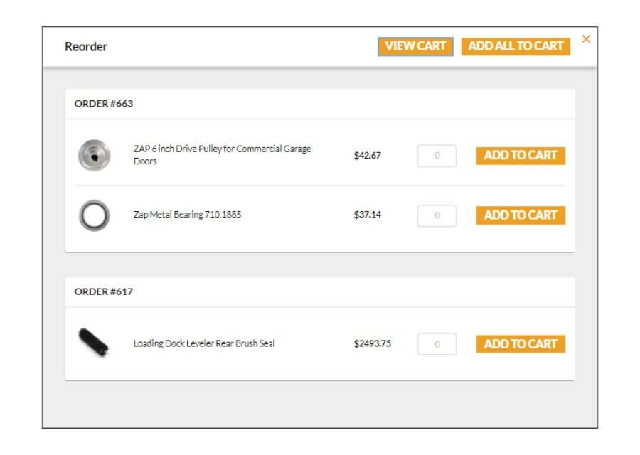 Reorder functionality for Action Industries B2B ecommerce site
