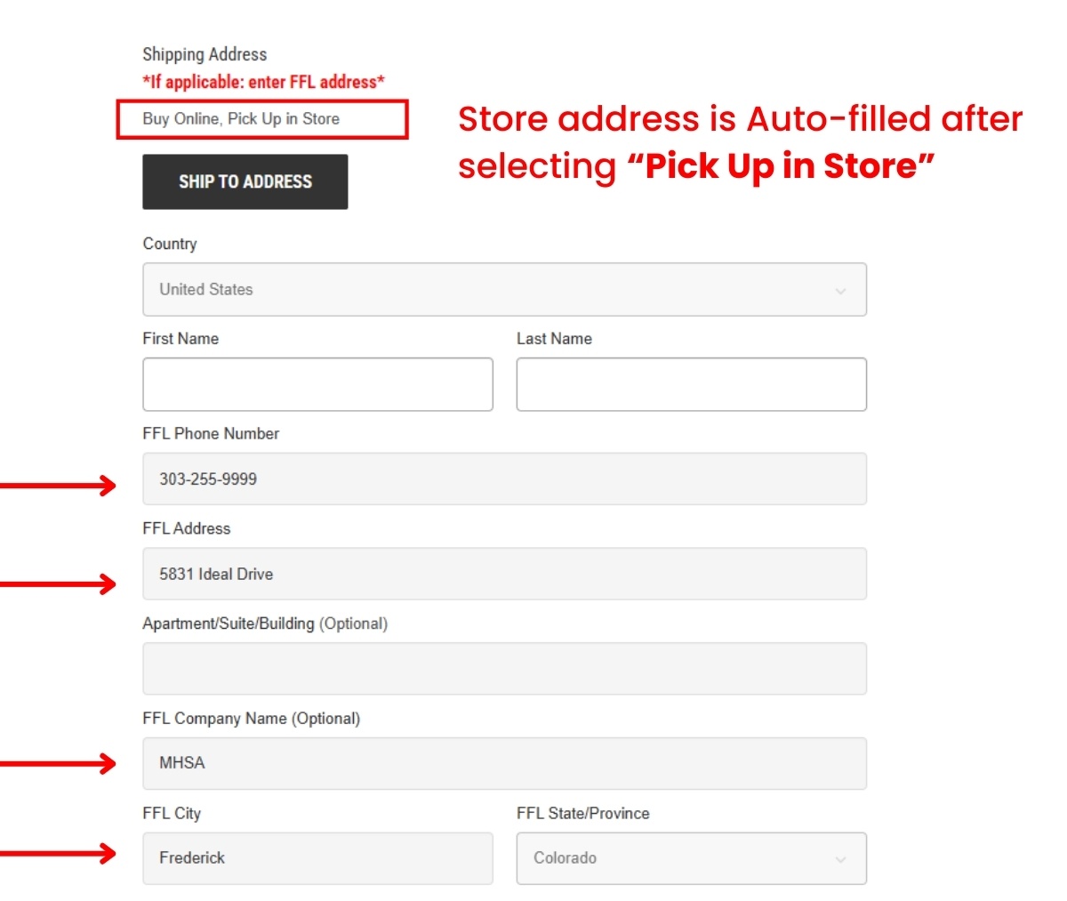Checkout View of Fields Autofilling with BOPIS option selected - BigCommerce Checkout