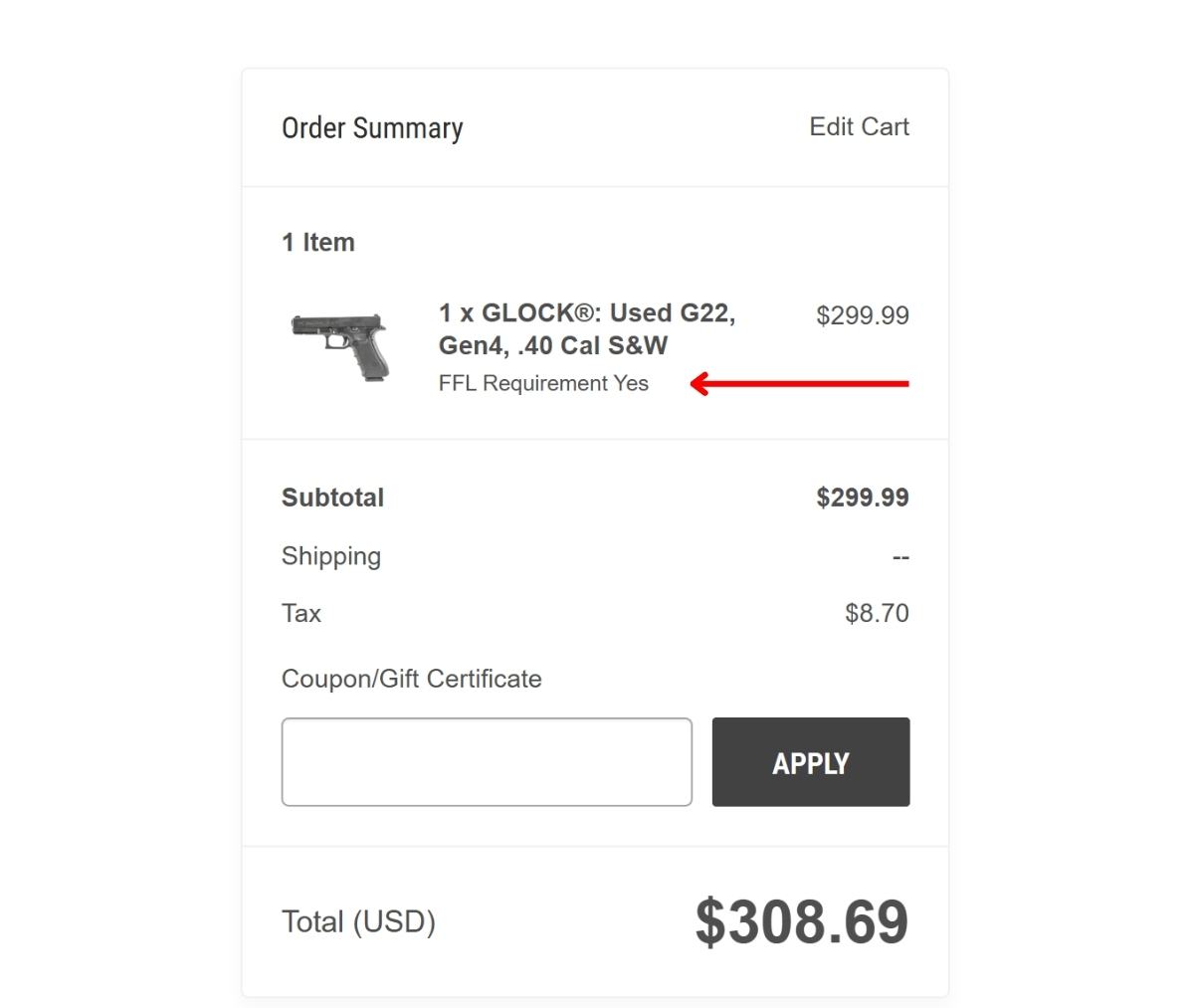 Checkout View of FFL items - Custom BigCommerce Checkout