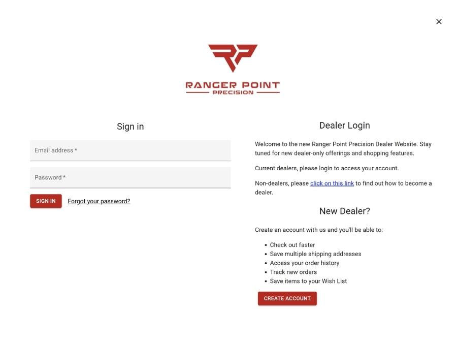 dealer login page for Ranger Point Store - BigCommerce B2B and Multistorefront