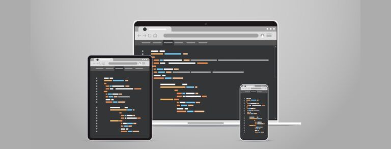 laptop tablet and smartphone screns cross platform application development adaptive user interface responsive web design programming concept