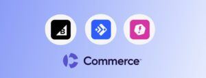bigcommerce, feedonomics, and makeswift logos on top of Commerce logo - Commerce rebrand