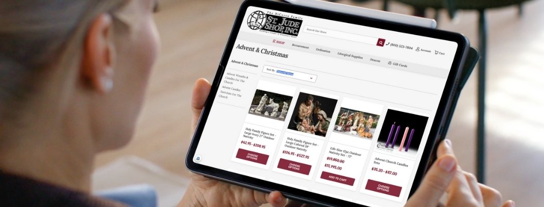 Woman on teblet with StJudeShop.com on screen - BigCommerce Optimization BigCommerce SEO